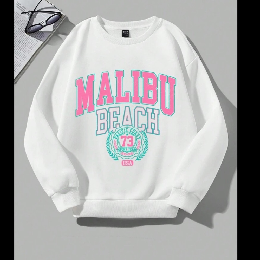 White Malibu Beach Graphic Sweatshirt